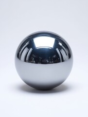 Poster - Reflective Sphere Object - A highly polished, reflective sphere sits on a white background, showing a distorted reflection of its surroundings