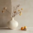 © Shehroo Time - Cream Vase with Dried Botanicals and Fruit on Soft-Hued Floor