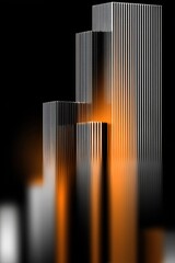 Poster - Abstract Graphic Art of Geometric Columns with Vertical Lines and Orange Glow on Black Background
