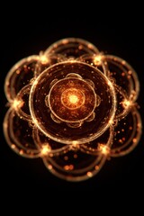 Poster - Abstract Golden Fractal Design on Black Background Close Up Intricate Detail Glowing Ornate Pattern