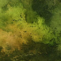 Poster - Abstract watercolor wash painting in shades of green and brown on textured paper top down view artistic background