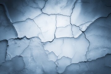 Poster - Close-up of Cracked Wall Surface Showing Texture and Damage in Cool Blue Tones, Abstract Background, Studio Shot