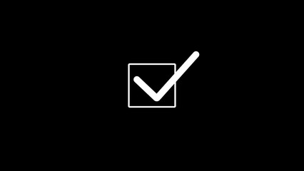 Poster - White checkmark inside a square on black background perfect for representing approval selection and confirmation in various design concepts