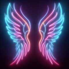 Poster - Angel wings illuminated with neon lights on a dark background artistic rendering close up studio shot