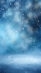 Poster - Falling Snowflakes in a Blue Winter Scene Abstract Background with Bokeh Lights and Glittering Particles for Holiday Season