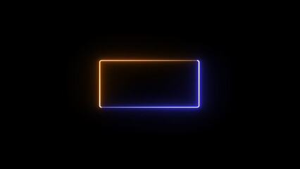 Poster - Abstract neon rectangular shape illuminated with orange and blue glowing lines against a dark black background showing modern futuristic technology concept