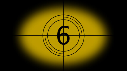 Poster - Classic film countdown number six against a yellow backdrop suitable for film production and cinematic elements
