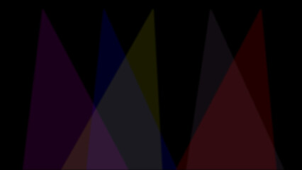 Poster - Colorful overlapping triangular shapes composed of varying shades of purple blue yellow and red on a black background representing a unique composition.