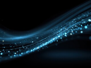 Poster - Abstract blue light streaks flowing over black background modern technology futuristic design element concept