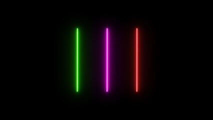 Poster - Vibrant neon light columns glowing in the dark abstract digital design illustration of green pink and red vertical lines for modern artwork