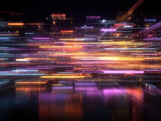 Poster - Abstract Technology Background with Light Streaks and Reflections Digital Art Futuristic Style