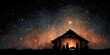 © Anca - Mystical Night's Embrace: A captivating image portraying the nativity scene, bathed in the serene glow of a star-studded night, symbolizing the arrival of peace.Ai image