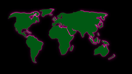 Poster - Illuminated world map illustration with glowing outline against a black background suitable for global concepts and modern design applications.