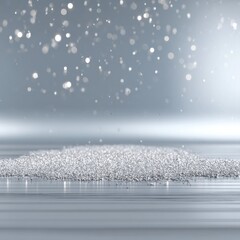 Poster - Silver glitter falling on surface creates abstract background with bokeh lights studio shot for luxury design