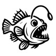 © Mr. Designer - Black and White Illustration of an Anglerfish - Graphic Element for Marine Life, Animals, or Design Themes