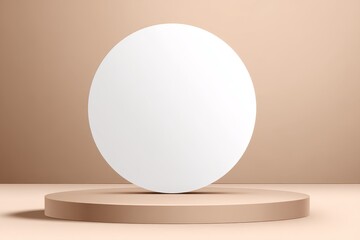 Poster - Smooth White Orb on Beige Platform - Minimalist product display, clean aesthetic, neutral tones, simple elegance, blank space for branding