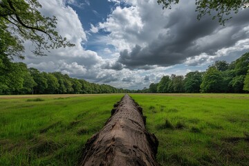Wall Mural - fallen log, meadow, sky