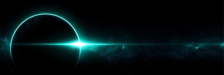 Poster - Teal Exoplanet Sunrise in Nebula - A stunning teal exoplanet rises, its glow illuminating a dark nebula. Symbolizing: cosmic wonder, otherworldly beauty, exploration, mystery, and new beginnings