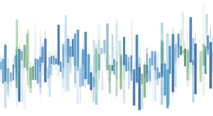 Wall Mural - Stock market trends visualized as fluctuating bars in various shades of blue and green.  Data points show a mix of upward and downward movements