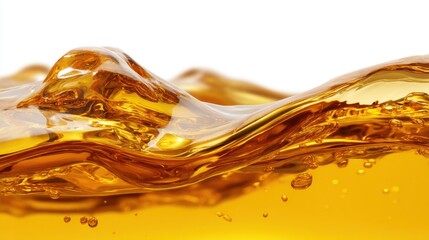 Poster - Golden Liquid Wave Motion with Bubbles on White Background Macro Shot Studio Photography