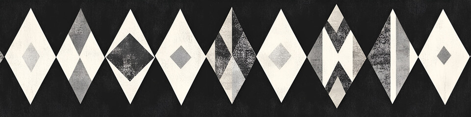 Poster - Geometric diamond pattern in monochrome palette with textured detail creating a decorative and artistic minimalist design