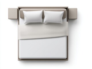 Poster - Modern bed with nightstands in neutral tones aerial view minimalist style bedroom interior design