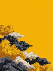 Poster - Stylized Clouds Ascending on Yellow Background Graphic Illustration Artistic Rendering Atmospheric Phenomenon