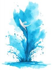 Poster - Watercolor Illustration of a Person Emerging from Water with Splash Effect on White Background Artistic Style