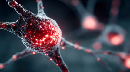 Poster - Highly detailed neuron structure with glowing orange impulses, symbolizing neural activity, artificial intelligence, or biological networks
