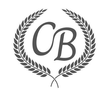 Initial letter C and B, CB monogram logo design with laurel wreath. Luxury calligraphy font.