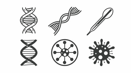 Poster - Illustration of dna strands, molecule, pipette and virus in black and white drawing style format created with generated ai