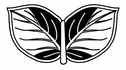 Poster - Illustration of two symmetrical leaves with prominent veins in a black and white color scheme design created with generated ai