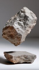 Poster - A large piece of silver metal foil appears in an abstract rock form, gently suspended, illuminated by soft natural light above