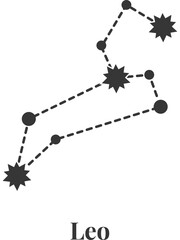 Poster - Simple Leo constellation design featuring connected stars and dashed lines, creating the recognizable lion shape against a white background