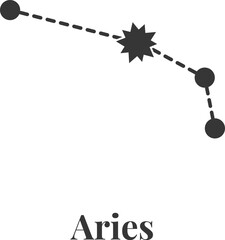 Poster - Minimalist graphic showing Aries constellation composed of three main stars connected by dashed lines, representing the first astrological sign of the Zodiac and associated with fire element