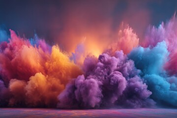 Poster - Colorful Powder Explosion Cloud Against Dark Backdrop Studio Shot Abstract Art Style Vibrant Hues Artistic Expression Creative Background