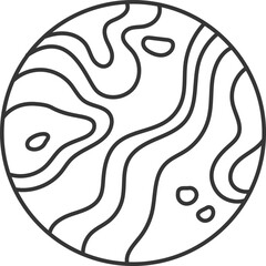 Poster - Minimal black and white illustration of a planet featuring craters, wavy lines, and a circular shape, suitable for various design projects related to space, astronomy, or abstract concepts