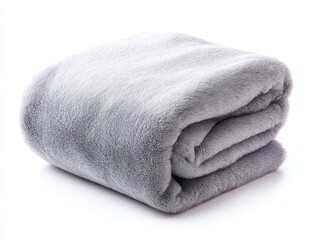 Poster - Folded gray fleece blanket on white background close up studio shot for comfort and warmth in home decor and lifestyle