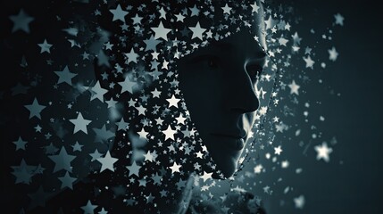 Wall Mural - Mystical Womans Face Surrounded by Celestial Stars