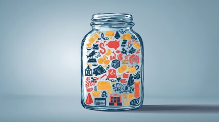 Glass Jar Filled with Diverse Icons for Digital Design Projects