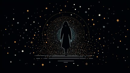 Wall Mural - Majestic Night Sky with Man Silhouette - Starry Night Photography