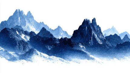 Poster - Blue Mountain Range Landscape Art Illustration Digital Painting Scenic Vista View from Below Nature