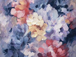 Leinwandbilder - Impressionistic floral painting featuring soft hues of pink purple and gold in a textured oil style
