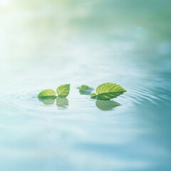 Poster - Mint leaves floating gently on water surface in soft light nature scene close up tranquil zen like atmosphere