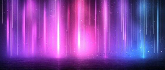 Poster - abstract neon light beams falling down on dark water surface digital art style backdrop for graphic 