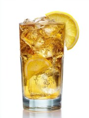 Poster - Refreshing Whiskey Highball Cocktail with Lemon Garnish Studio Shot on White Background Close Up View