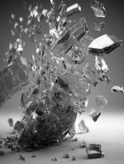Poster - Shattered glass pieces exploding in mid air studio shot monochrome abstract concept design element