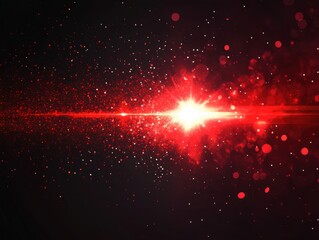 Poster - Red laser beam shoots across dark space with bokeh and light particles abstract digital illustration