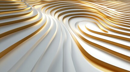 Poster - Abstract Gold and White Waves Flowing in a Modern Design Topography with Smooth Curves and Elegant Lines