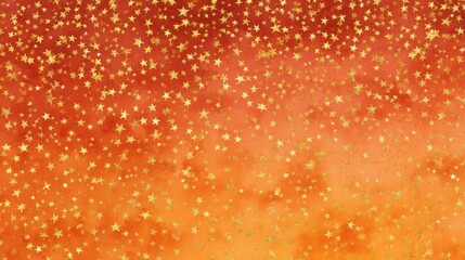 Aufkleber - Golden Stars Falling on Orange Watercolor Background, Festive Holiday Pattern, Celebration Design, Overhead View, Decorative Texture